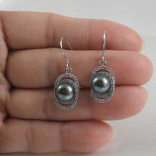 Load image into Gallery viewer, Sterling Silver Black Pearl 54 CZ Hook Earrings