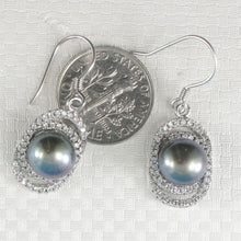 Load image into Gallery viewer, Sterling Silver Black Pearl 54 CZ Hook Earrings