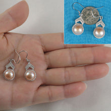 Load image into Gallery viewer, Sterling Silver Pink Pearl CZ Drop Hook Earrings