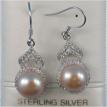 Load image into Gallery viewer, Sterling Silver Pink Pearl CZ Drop Hook Earrings