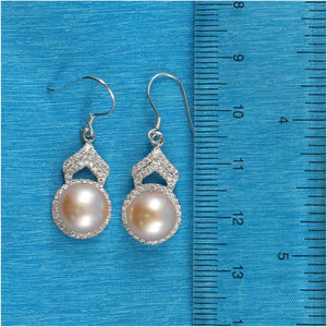 Sterling Silver Pink Pearl CZ Drop Hook Earrings