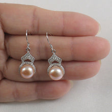 Load image into Gallery viewer, Sterling Silver Pink Pearl CZ Drop Hook Earrings
