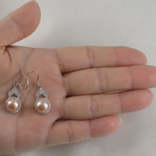 Load image into Gallery viewer, Sterling Silver Pink Pearl CZ Drop Hook Earrings