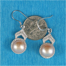 Load image into Gallery viewer, Sterling Silver Pink Pearl CZ Drop Hook Earrings