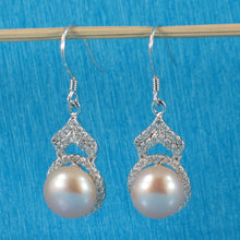 Load image into Gallery viewer, Sterling Silver Pink Pearl CZ Drop Hook Earrings