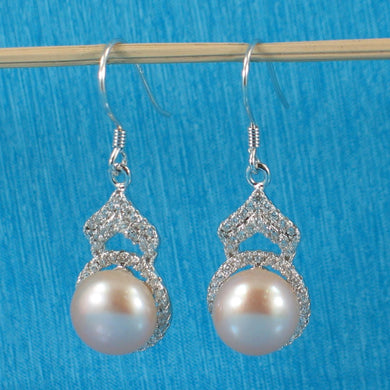 Sterling Silver Pink Pearl CZ Drop Hook Earrings