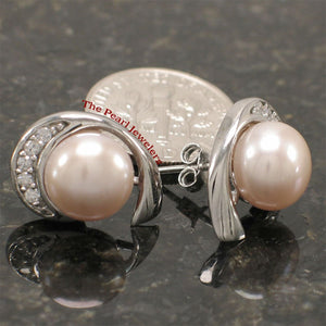 Sterling Silver Pink Pearl & CZ Stud Earrings (Large Size)