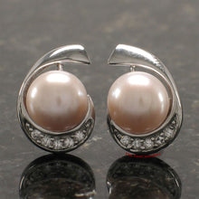 Load image into Gallery viewer, Sterling Silver Pink Pearl &amp; CZ Stud Earrings (Large Size)