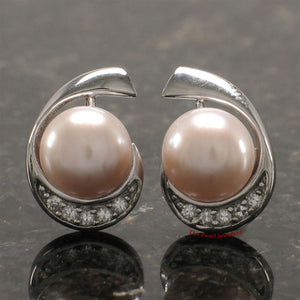 Sterling Silver Pink Pearl & CZ Stud Earrings (Large Size)