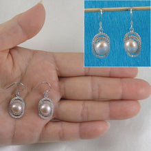 Load image into Gallery viewer, Sterling Silver Pink Pearl CZ Hook Earrings (54 CZ)