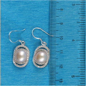 Sterling Silver Pink Pearl CZ Hook Earrings (54 CZ)
