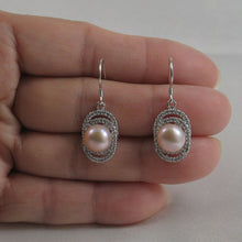 Load image into Gallery viewer, Sterling Silver Pink Pearl CZ Hook Earrings (54 CZ)