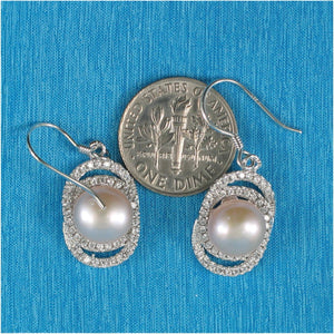 Sterling Silver Pink Pearl CZ Hook Earrings (54 CZ)