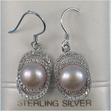 Load image into Gallery viewer, Sterling Silver Pink Pearl CZ Hook Earrings (54 CZ)