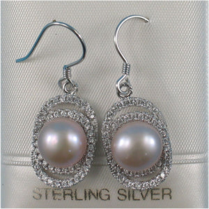 Sterling Silver Pink Pearl CZ Hook Earrings (54 CZ)