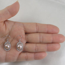 Load image into Gallery viewer, Sterling Silver Pink Pearl CZ Hook Earrings (54 CZ)