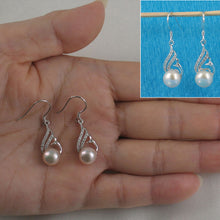 Load image into Gallery viewer, Sterling Silver Pink Pearl CZ Hook Earrings (72 CZ)