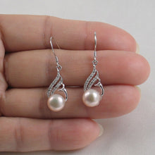 Load image into Gallery viewer, Sterling Silver Pink Pearl CZ Hook Earrings (72 CZ)