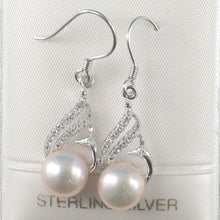 Load image into Gallery viewer, Sterling Silver Pink Pearl CZ Hook Earrings (72 CZ)