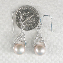 Load image into Gallery viewer, Sterling Silver Pink Pearl CZ Hook Earrings (72 CZ)
