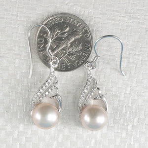 Sterling Silver Pink Pearl CZ Hook Earrings (72 CZ)