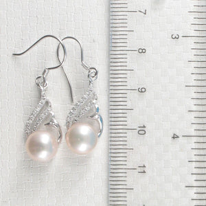 Sterling Silver Pink Pearl CZ Hook Earrings (72 CZ)