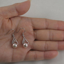 Load image into Gallery viewer, Sterling Silver Pink Pearl CZ Hook Earrings (72 CZ)