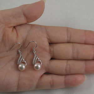 Sterling Silver Pink Pearl CZ Hook Earrings (72 CZ)