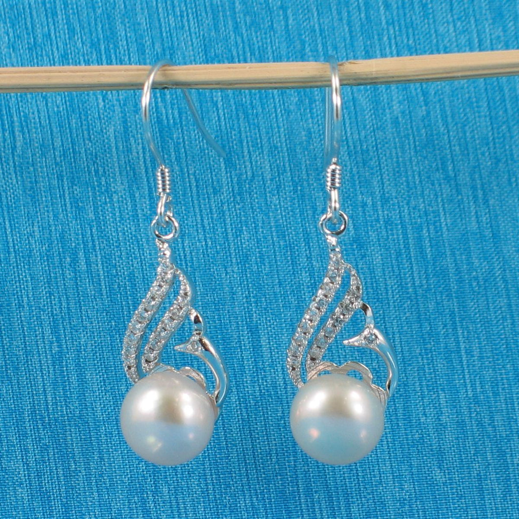 Sterling Silver Pink Pearl CZ Hook Earrings (72 CZ)