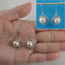 Load image into Gallery viewer, Sterling Silver Pink Pearl CZ Hook Earrings (124 CZ)