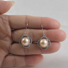 Load image into Gallery viewer, Sterling Silver Pink Pearl CZ Hook Earrings (124 CZ)