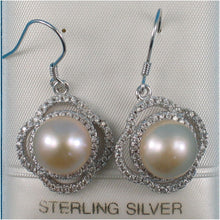 Load image into Gallery viewer, Sterling Silver Pink Pearl CZ Hook Earrings (124 CZ)