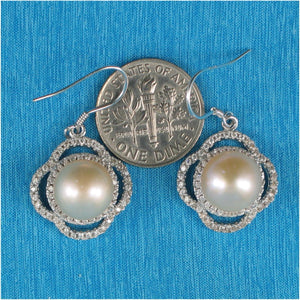 Sterling Silver Pink Pearl CZ Hook Earrings (124 CZ)