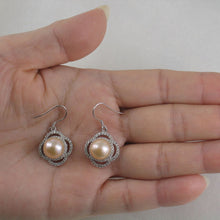 Load image into Gallery viewer, Sterling Silver Pink Pearl CZ Hook Earrings (124 CZ)