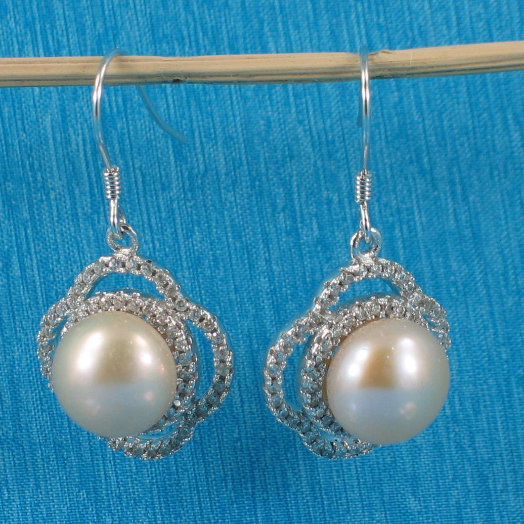 Sterling Silver Pink Pearl CZ Hook Earrings (124 CZ)