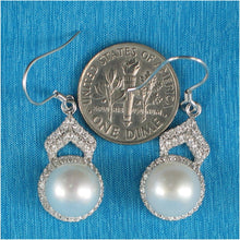 Load image into Gallery viewer, Sterling Silver White Pearl CZ Drop Hook Earrings