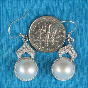 Sterling Silver White Pearl CZ Drop Hook Earrings
