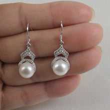 Load image into Gallery viewer, Sterling Silver White Pearl CZ Drop Hook Earrings