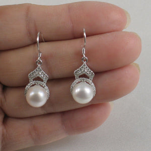 Sterling Silver White Pearl CZ Drop Hook Earrings