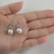 Load image into Gallery viewer, Sterling Silver White Pearl CZ Drop Hook Earrings