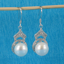Load image into Gallery viewer, Sterling Silver White Pearl CZ Drop Hook Earrings