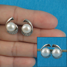 Load image into Gallery viewer, Sterling Silver White Pearl &amp; CZ Stud Earrings