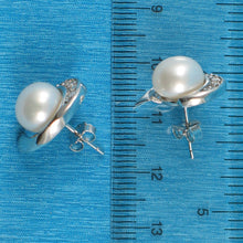 Load image into Gallery viewer, Sterling Silver White Pearl &amp; CZ Stud Earrings