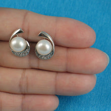 Load image into Gallery viewer, Sterling Silver White Pearl &amp; CZ Stud Earrings