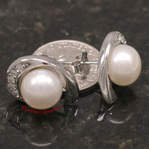 Sterling Silver White Pearl & CZ Stud Earrings