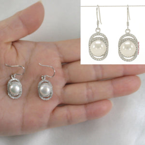 Sterling Silver White Pearl 54 CZ Hook Earrings