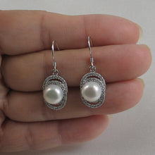 Load image into Gallery viewer, Sterling Silver White Pearl 54 CZ Hook Earrings