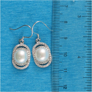 Sterling Silver White Pearl 54 CZ Hook Earrings