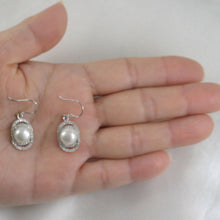 Load image into Gallery viewer, Sterling Silver White Pearl 54 CZ Hook Earrings