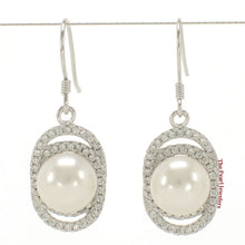 Load image into Gallery viewer, Sterling Silver White Pearl 54 CZ Hook Earrings